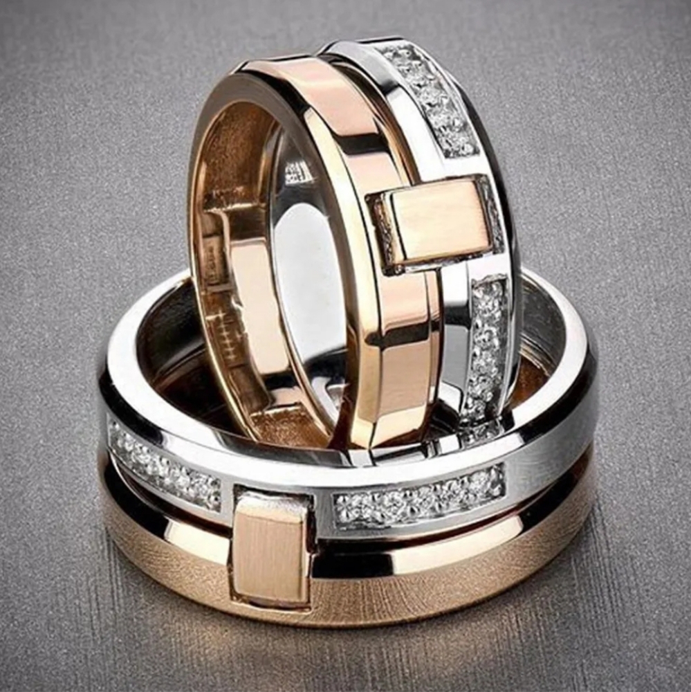 QTY-1 Exquisite 2 TONE Silver/Risegold Infinity Ring Love Diamond size 6.5